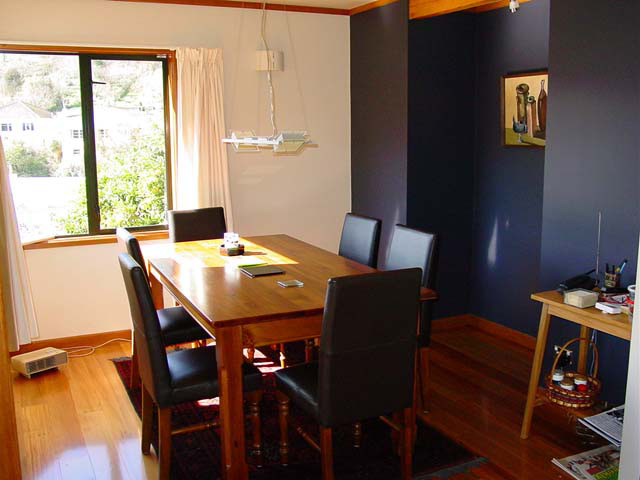 Dining Room with recycled Rimu timber overlay flooring